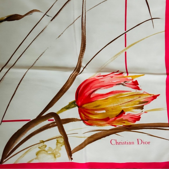 Dior vintage silk scarf Elegant Pink and Cream Scarf made in Italy - Picture 11 of 14